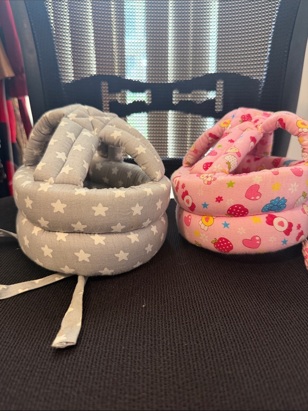 Baby Head Protectors - Gray Star & Pink Heart Print (Pair)